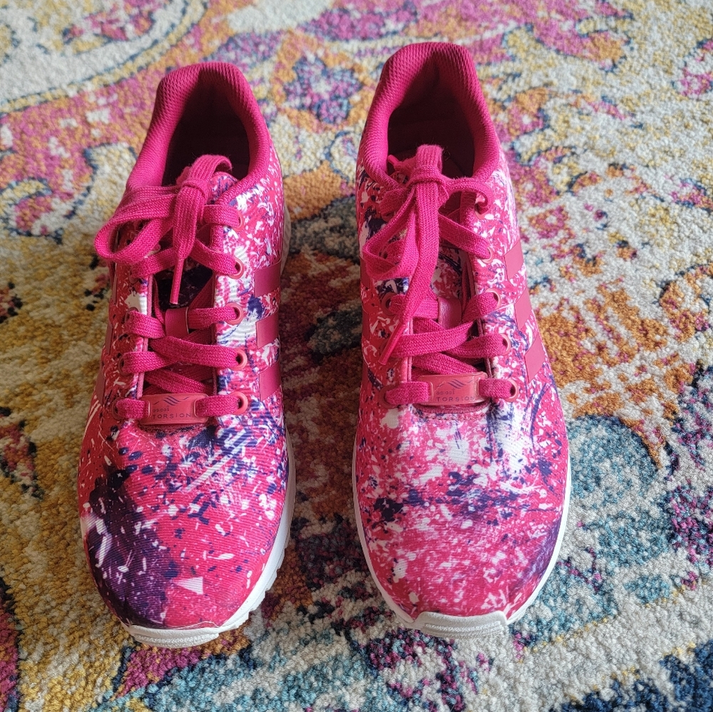 Adidas Athletic Shoes Size Women's 8 Youth 6.5 ZX Flux Splatter Pink Purple Rose - Picture 2 of 6